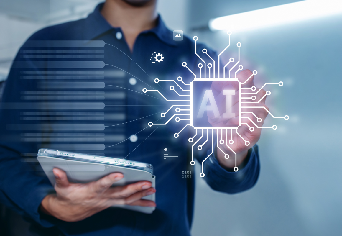 A man using AI software on his Tablet