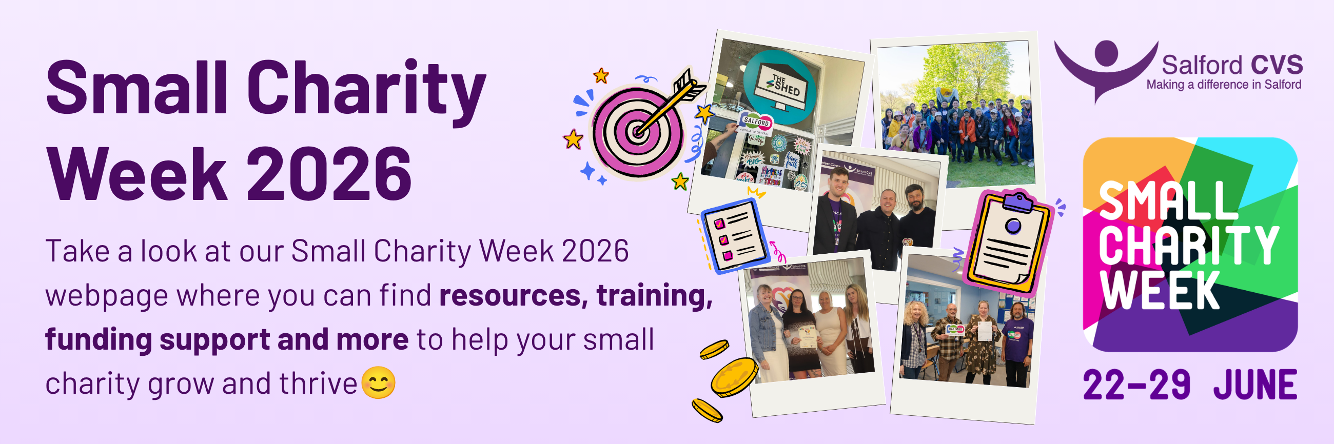 Small Charity Week 2026 - Take a look at our Small Charity Week 2026 webpage where you can find resources, training, funding support and more to help your small charity grow and thrive😊