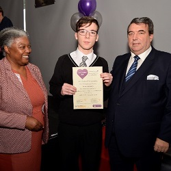 The Josie Browne Personal Achievement Award Winner and Volunteer of the Year 2016 Ciaron Simpson with Josie’s friend and colleague Paulette Holness and John Roberts winner of Personal Achievement 2015