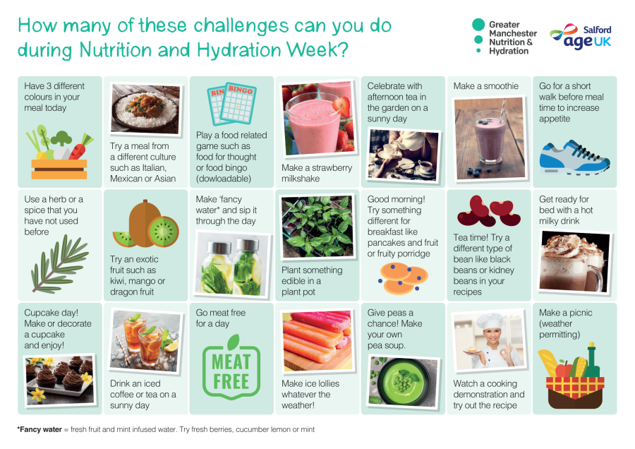 Nutrition and hydration week challenge calendar 