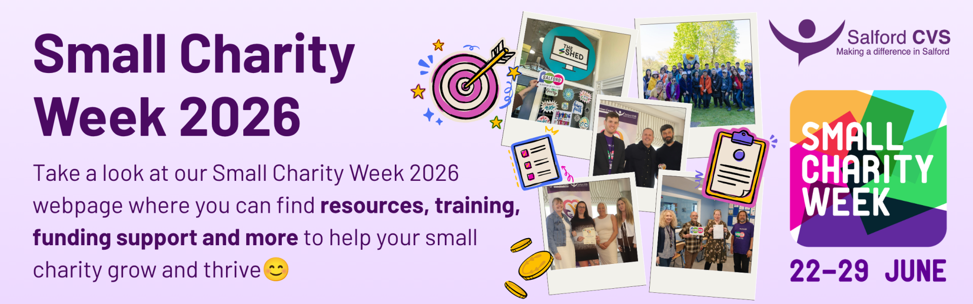 Small Charity Week 2026 - Take a look at our Small Charity Week 2026 webpage where you can find resources, training, funding support and more to help your small charity grow and thrive😊