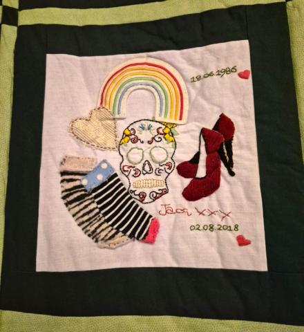 A section of the quilt created in memory of Jacqueline