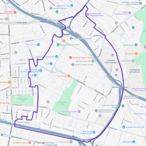 Pride in Pendleton boundary map - click to zoom in