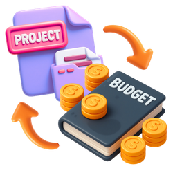 Project should match the budget icon. Project files to the left and a budget with coins to the right and arrows showing they should be similar. 
